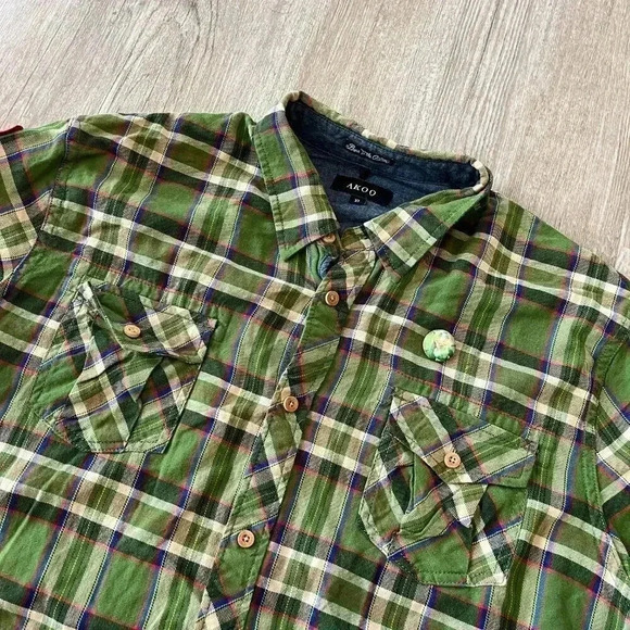 Mens Akoo Green Plaid Button Up with Patches - XL - Picture 2 of 10